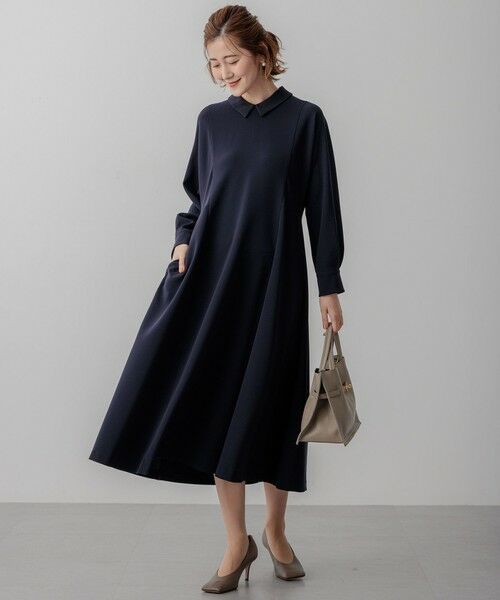 S size ONWARD(小さいサイズ) / エスサイズオンワード ロング・マキシ丈ワンピース | 【VERYコラボ】トリアセダブルジョーゼット つけ襟 ボウタイワンピース | 詳細3