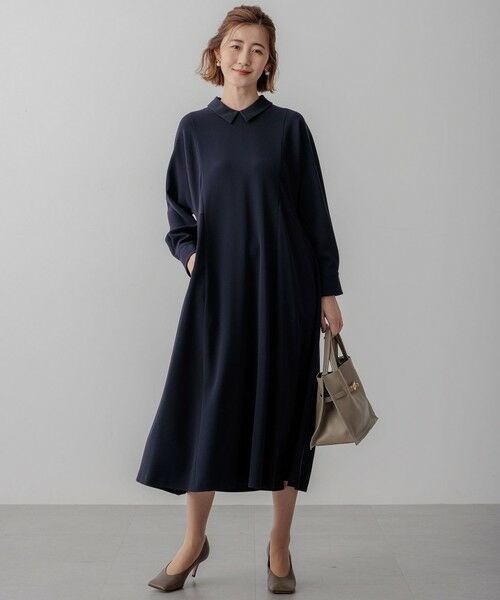 S size ONWARD(小さいサイズ) / エスサイズオンワード ロング・マキシ丈ワンピース | 【VERYコラボ】トリアセダブルジョーゼット つけ襟 ボウタイワンピース | 詳細4