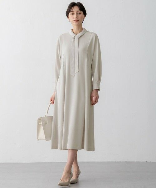 S size ONWARD(小さいサイズ) / エスサイズオンワード ロング・マキシ丈ワンピース | 【VERYコラボ】トリアセダブルジョーゼット つけ襟 ボウタイワンピース | 詳細21