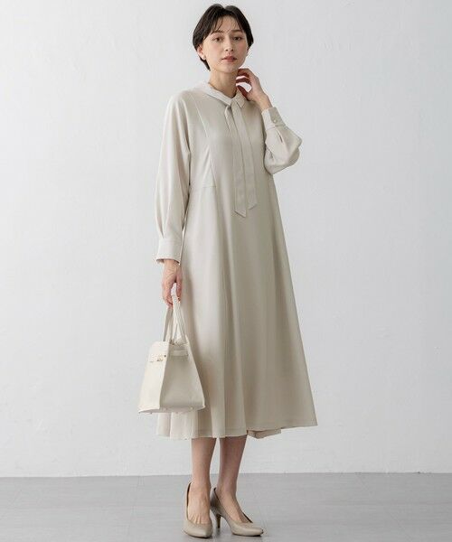 S size ONWARD(小さいサイズ) / エスサイズオンワード ロング・マキシ丈ワンピース | 【VERYコラボ】トリアセダブルジョーゼット つけ襟 ボウタイワンピース | 詳細22