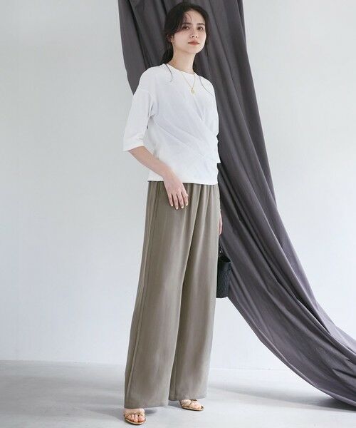 S size ONWARD(小さいサイズ) / エスサイズオンワード その他パンツ | 【SLOW/一部店舗限定】キュプラフィブリルクロス サイドライン ワイドパンツ | 詳細4