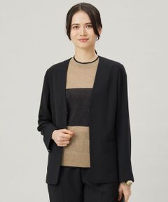新品同様　ESCADA　ノーカラージャケット　ネイビー　36　S 新品同様 ESCADA ノーカラージャケット ネイビー 36 S