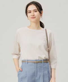 S size ONWARD(小さいサイズ) / エスサイズオンワード カットソー | 【接触冷感・UVカット・洗える】ストライプコットンハイゲージフォルムスリーブ カットソー