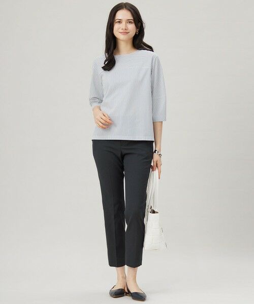 S size ONWARD(小さいサイズ) / エスサイズオンワード カットソー | 【接触冷感・UVカット・洗える】ストライプコットンハイゲージフォルムスリーブ カットソー | 詳細7