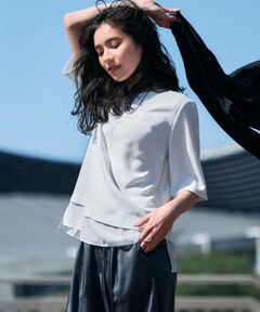 S size ONWARD(小さいサイズ) / エスサイズオンワード カットソー | 【吸水速乾/UVカット/接触冷感】ストレッチジョーゼット シアーコンビ カットソー