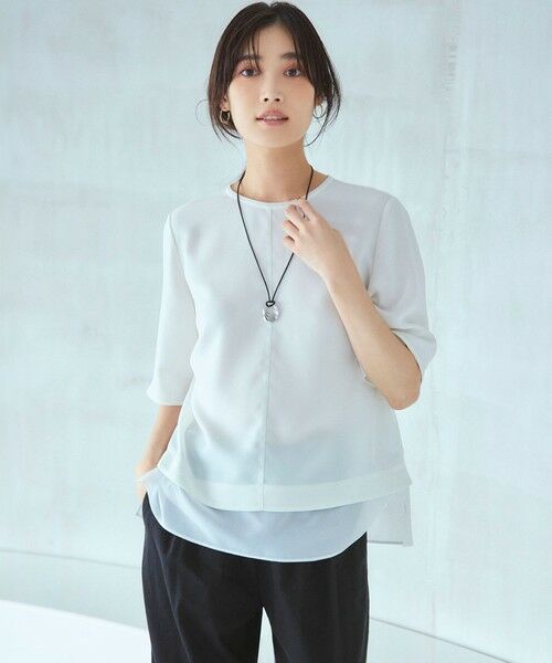 S size ONWARD(小さいサイズ) / エスサイズオンワード カットソー | 【吸水速乾/UVカット/接触冷感】ストレッチジョーゼット シアーコンビ カットソー | 詳細1