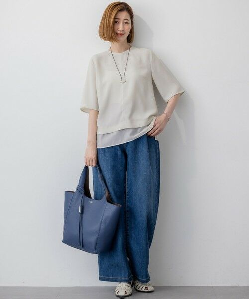 S size ONWARD(小さいサイズ) / エスサイズオンワード カットソー | 【新色追加】ストレッチジョーゼット シアーコンビ カットソー | 詳細23