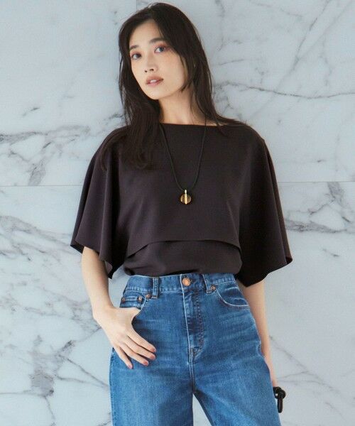 S size ONWARD(小さいサイズ)/エスサイズオンワード 【接触冷感/UVケア】ストレッチジョーゼット ケープデザイン カットソー ダークブラウン系 32 S size ONWARD(小さいサイズ)/エスサイズオンワード 【接触冷感/UVケア】ストレッチジョーゼット ケープデザイン カットソー ダークブラウン系 32