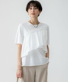 S size ONWARD(小さいサイズ) / エスサイズオンワード カットソー | 【汗じみ防止/洗える】ランダムフリルジャージー ドッキング カットソー