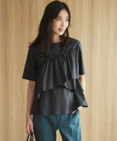 S size ONWARD(小さいサイズ) / エスサイズオンワード カットソー | 【汗じみ防止/洗える】ランダムフリルジャージー ドッキング カットソー