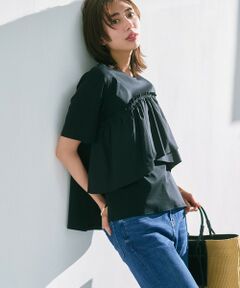 S size ONWARD(小さいサイズ) / エスサイズオンワード カットソー | 【汗じみ防止/洗える】ランダムフリルジャージー ドッキング カットソー