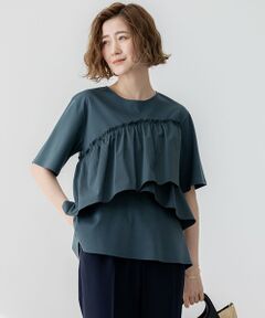 S size ONWARD(小さいサイズ) / エスサイズオンワード カットソー | 【汗じみ防止/洗える】ランダムフリルジャージー ドッキング カットソー