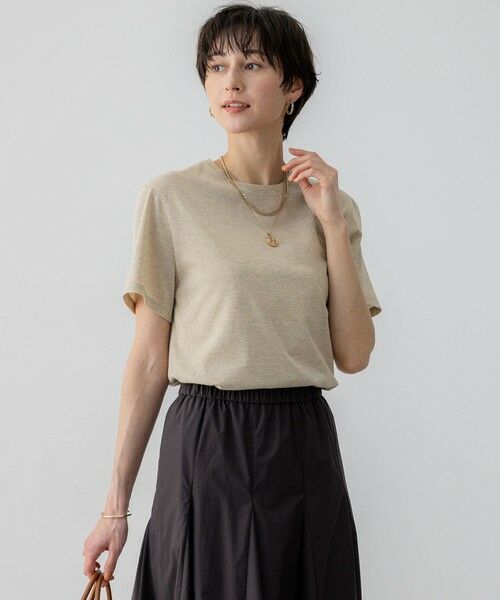 S size ONWARD(小さいサイズ)/エスサイズオンワード 【洗える】ラメジャージ TEE ゴールド系 32 S size ONWARD(小さいサイズ)/エスサイズオンワード 【洗える】ラメジャージ TEE ゴールド系 32