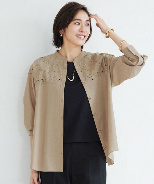 ブラウス シャツ 「L」「カタログ掲載品」「ウォッシャブル」タイルエンブロイダリーブラウス レディース カタログ掲載品】【ウォッシャブル】タイルエンブロイダリー