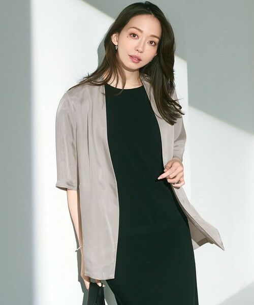 S size ONWARD(小さいサイズ)/エスサイズオンワード 【接触冷感性/洗える】フィブリルツイル ハーフスリーブ ジャケット ベージュ系 32