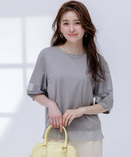 S size ONWARD(小さいサイズ) / エスサイズオンワード カットソー | 【洗える】シアーコンビ プルオーバー | 詳細12