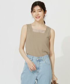 S size ONWARD(小さいサイズ) / エスサイズオンワード タンクトップ | 【洗える】シアーコンビスクエアネック タンクトップ