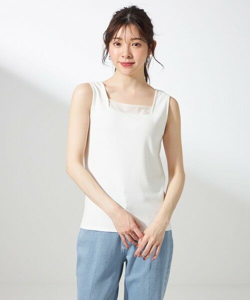 S size ONWARD(小さいサイズ) / エスサイズオンワード タンクトップ | 【洗える】シアーコンビスクエアネック タンクトップ | 詳細3