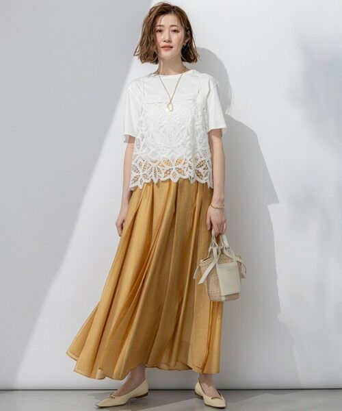 S size ONWARD(小さいサイズ) / エスサイズオンワード カットソー | 【好評につき新色追加/汗じみ防止】エンブロイダリージャージー レースキャミソール付き カットソー | 詳細3