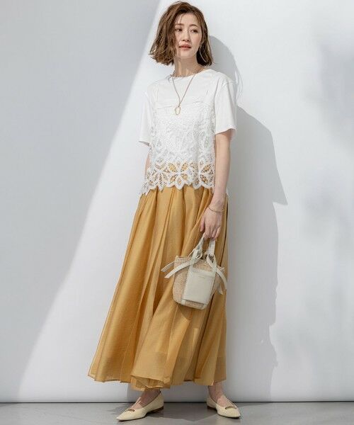 S size ONWARD(小さいサイズ) / エスサイズオンワード カットソー | 【好評につき新色追加/汗じみ防止】エンブロイダリージャージー レースキャミソール付き カットソー | 詳細4