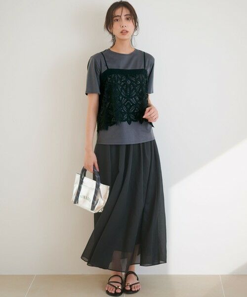 S size ONWARD(小さいサイズ) / エスサイズオンワード カットソー | 【好評につき新色追加/汗じみ防止】エンブロイダリージャージー レースキャミソール付き カットソー | 詳細24