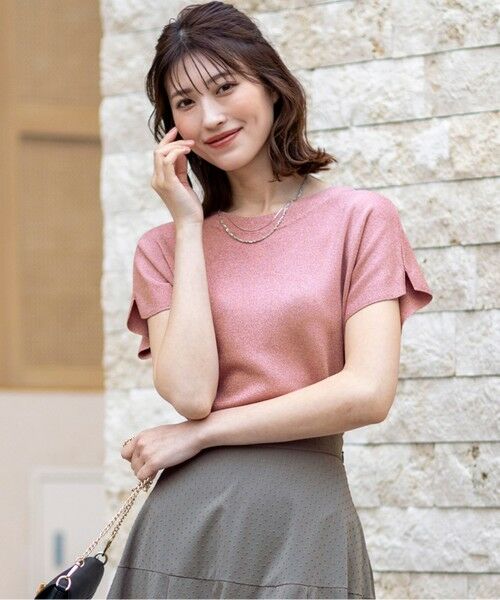 S size ONWARD(小さいサイズ)/エスサイズオンワード 【接触冷感・UVカット・洗える】ビューティクール フレンチ ニットT ピンクラメ 0 S size ONWARD(小さいサイズ)/エスサイズオンワード 【接触冷感・UVカット・洗える】ビューティクール フレンチ ニットT ピンクラメ 0