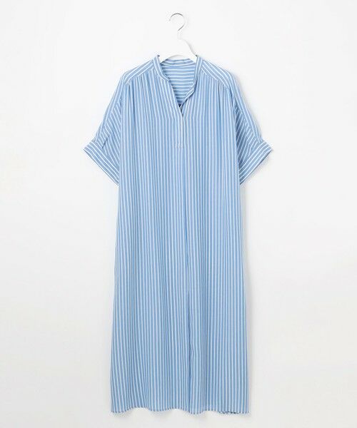 S size ONWARD(小さいサイズ)/エスサイズオンワード 【接触冷感・UVケア・抗菌防臭・洗える】リヨセルポプリンシャツ ワンピース [新色]サックスストライプ 32