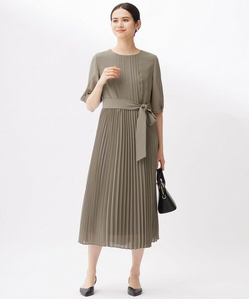 S size ONWARD(小さいサイズ)/エスサイズオンワード 【洗える】シフォンプリーツ ワンピース モカ 32