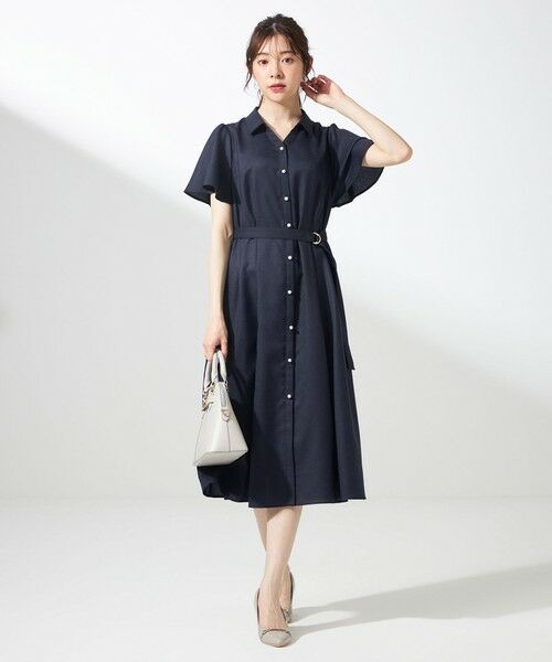 S size ONWARD(小さいサイズ) / エスサイズオンワード ロング・マキシ丈ワンピース | 【接触冷感・UVカット・速乾】スムージーポリエステル シャツワンピース（ネイビー）