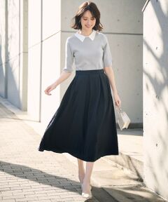 S size ONWARD(小さいサイズ) / エスサイズオンワード セットアップ | 【好印象企画】襟配色ニット×タックスカートセット