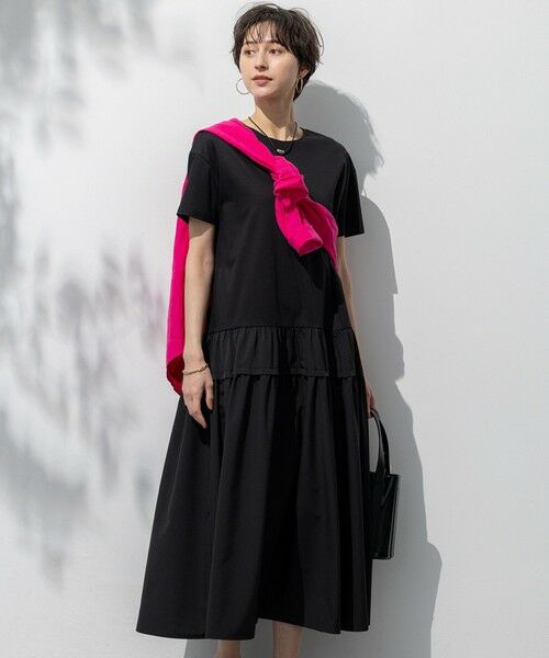 S size ONWARD(小さいサイズ) / エスサイズオンワード ロング・マキシ丈ワンピース | 【撥水加工/汗シミ防止/洗える】ティアードデザイン マルチワンピース（ブラック系）