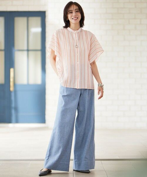 S size ONWARD(小さいサイズ) / エスサイズオンワード その他パンツ | 【洗える】コットンリネンシャンブレーワイドストレート パンツ | 詳細1