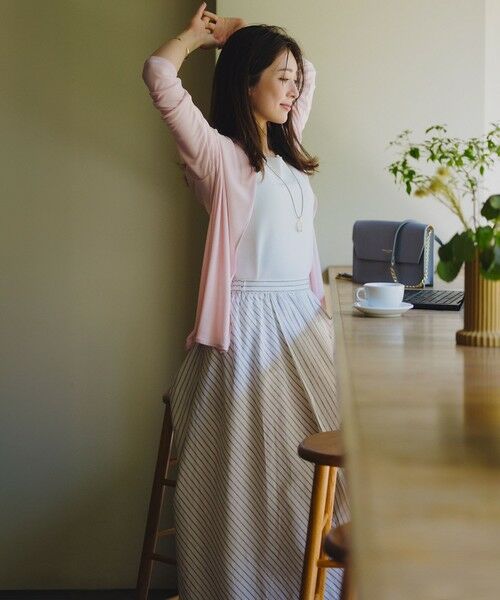 S size ONWARD(小さいサイズ) / エスサイズオンワード ミニ・ひざ丈スカート | 【洗える】リネンコットンストライプ ギャザー スカート | 詳細3