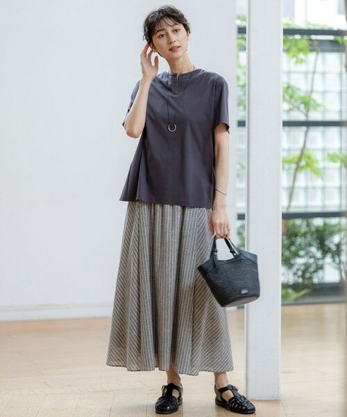 S size ONWARD(小さいサイズ) / エスサイズオンワード ミニ・ひざ丈スカート | 【洗える】リネンコットンストライプ ギャザー スカート | 詳細11
