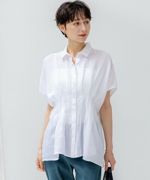 S size ONWARD(小さいサイズ)/エスサイズオンワード 【洗える】LIBECOリネン タック デザイン シャツ ホワイト系 32 S size ONWARD(小さいサイズ)/エスサイズオンワード 【洗える】LIBECOリネン タック デザイン シャツ ホワイト系 32