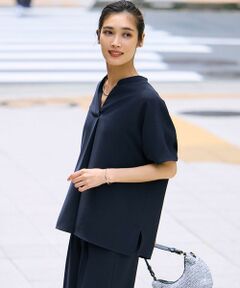 S size ONWARD(小さいサイズ) / エスサイズオンワード カットソー | 【吸水速乾/UVカット/接触冷感】ストレッチジョーゼット バンドカラー カットソー