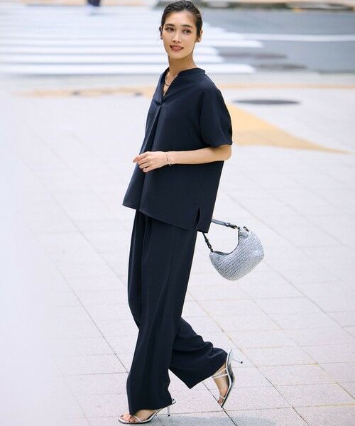 S size ONWARD(小さいサイズ) / エスサイズオンワード カットソー | 【吸水速乾/UVカット/接触冷感】ストレッチジョーゼット バンドカラー カットソー | 詳細3