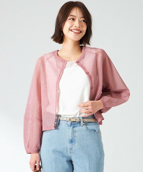 S size ONWARD(小さいサイズ) / エスサイズオンワード カーディガン・ボレロ | 【洗える】シアーランタンスリーブ カーディガン（ベリーピンク）