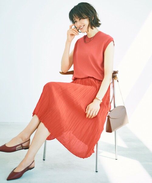 S size ONWARD(小さいサイズ)/エスサイズオンワード 【カタログ掲載・洗える】ジョーゼットプリーツコンビ ワンピース グラムレッド 32