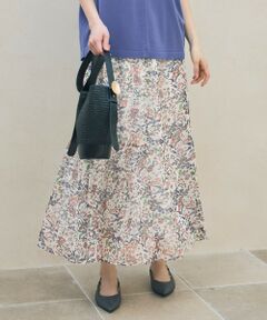 S size ONWARD(小さいサイズ) / エスサイズオンワード ミニ・ひざ丈スカート | 【セットアップ対応・洗える】ボタニカルフラワープリントティアード スカート