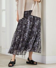 S size ONWARD(小さいサイズ) / エスサイズオンワード ミニ・ひざ丈スカート | 【セットアップ対応・洗える】ボタニカルフラワープリントティアード スカート