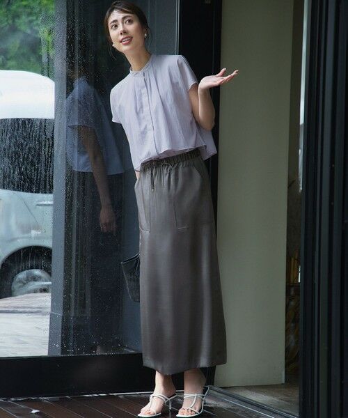 S size ONWARD(小さいサイズ) / エスサイズオンワード ミニ・ひざ丈スカート | 【撥水加工/洗える】スムースサテン Iライン スカート | 詳細2