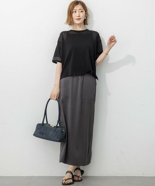 S size ONWARD(小さいサイズ) / エスサイズオンワード ミニ・ひざ丈スカート | 【撥水加工/洗える】スムースサテン Iライン スカート | 詳細10