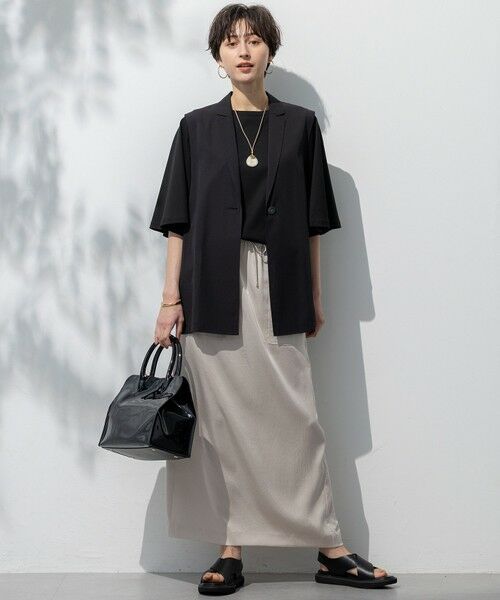 S size ONWARD(小さいサイズ) / エスサイズオンワード ミニ・ひざ丈スカート | 【撥水加工/洗える】スムースサテン Iライン スカート | 詳細26