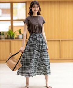 S size ONWARD(小さいサイズ) / エスサイズオンワード ロング・マキシ丈ワンピース | 【洗える】チェックドッキング ワンピース