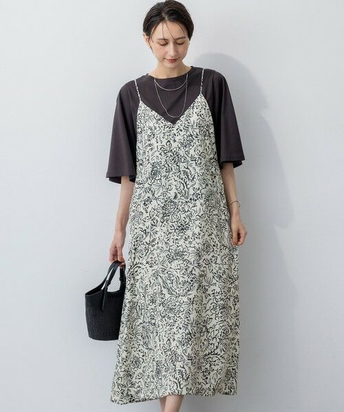 S size ONWARD(小さいサイズ)/エスサイズオンワード 【洗える】アンティークフラワープリント キャミソールワンピース ホワイトベース 32