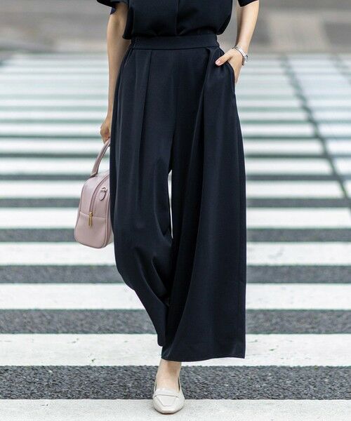 S size ONWARD(小さいサイズ) / エスサイズオンワード その他パンツ | 【接触冷感・吸水速乾・UVカット】サラキレイ ワイドパンツ（ネイビー）