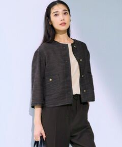 S size ONWARD(小さいサイズ) / エスサイズオンワード ノーカラージャケット | サマーツイード 7分袖 ジャケット