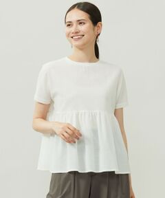 S size ONWARD(小さいサイズ) / エスサイズオンワード カットソー | 【洗える】リネンサッカーコンビペプラム カットソー