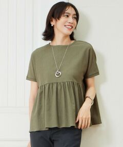 S size ONWARD(小さいサイズ) / エスサイズオンワード カットソー | 【洗える】リネンサッカーコンビペプラム カットソー